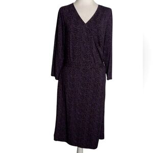 Talbot's Purple Black Geometric Jersey Knit Tie Waist Midi Dress Size Large